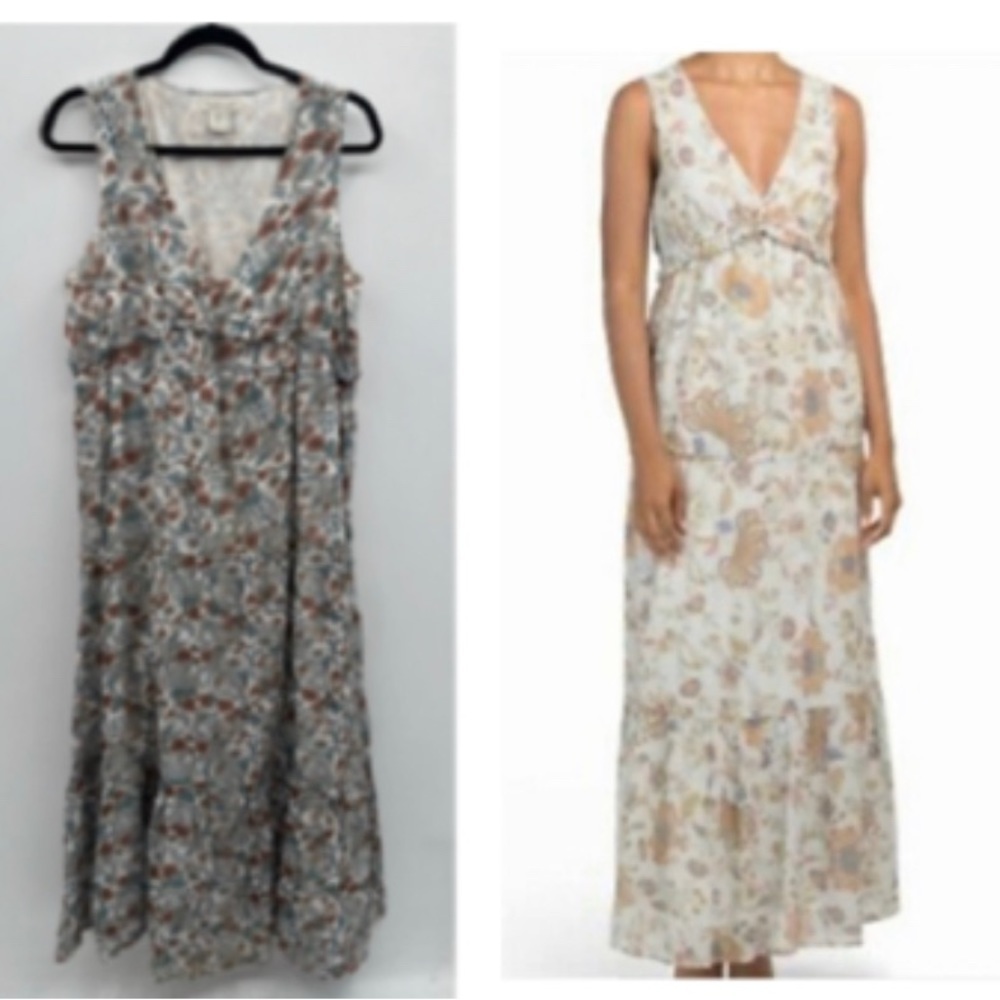 Rachel Zoe floral tapered sleeveless lined milkmaid feminine maxi dress. MED